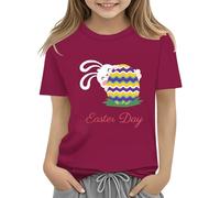 vaolkwsacz Camiseta para niños de Easter Bunny con huevos de colores y diseño suave camiseta para niñas, cómoda y elegante, regalos para bebés de 1 año, Vino, 3-4 años