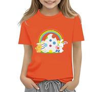 vaolkwsacz Camiseta para niños de Easter Bunny con huevos de colores y diseño suave camiseta para niñas cómodas y elegantes camisetas S niñas, naranja, 10-11Years