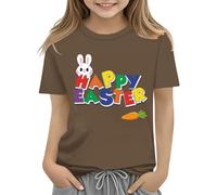 vaolkwsacz Camiseta para niños de Easter Bunny con huevos de colores y diseño suave camiseta para niñas, cómoda y elegante. Personalizado 1., marrón, 3-4 años