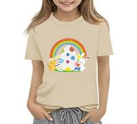 vaolkwsacz Camiseta para niños de Easter Bunny con huevos de colores y diseño suave camiseta para niñas cómodas y elegantes camisetas S niñas, caqui, 10-11Years