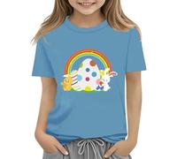 vaolkwsacz Camiseta para niños de Easter Bunny con huevos de colores y diseño suave camiseta para niñas cómodas y elegantes camisetas S niñas, azul claro, 3-4 años