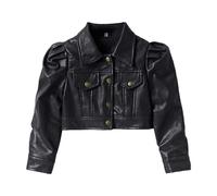 vaolkwsacz Chaqueta corta de piel para niña pequeña de manga larga, chaqueta de motorista, abrigo informal de piel sintética para 2 a 8 chalecos de plumas para niños, color negro, Negro , 6-7 años