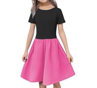 vaolkwsacz Elegante vestido de verano para niña, manga corta, camiseta de skater, línea A, para niñas de 4 a 12, Rosa intenso., 9-10 años
