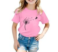 vaolkwsacz Kids Children Daily Casual Cute Printed Short Sleeve O Neck T Shirt Tops Camisa Amarillo, Rosa., 7-8 años