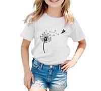 vaolkwsacz Kids Children Daily Casual Cute Printed Short Sleeve O Neck T Shirt Tops Camisa Amarillo, Blanco, 11-12 años