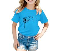 vaolkwsacz Kids Children Daily Casual Cute Printed Short Sleeve O Neck T Shirt Tops Camiseta Niñas Hombros Descubiertos, azul, 8-9 años