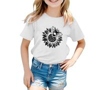 vaolkwsacz Kids Children Daily Casual Cute Printed Short Sleeve O Neck T Shirt Tops Hoodie Jacket Niñas, Blanco, 8-9 años