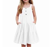 vaolkwsacz Niñas Casual Elegante O Vestido Diario Color Sólido Vestido De Tanque Niñas Denim, Blanco, 7-8 años