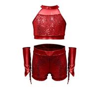 vaolkwsacz Niñas Dance Latino Dancewear Lentejuelas Latina Dancewear Traje Brillante Sin Mangas Borla Falda de Baile Niño Chándal, rojo, 4-5 años