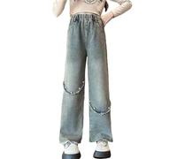 vaolkwsacz Vaqueros para niña con pierna ancha, primavera y modelos para vaqueros retro medianos y grandes de pierna ancha y pantalones rectos, pantalones casuales sueltos de moda para niñas, gris, 9
