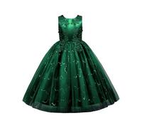 vaolkwsacz Vestido de novia de encaje de tul para niñas Formal Cumpleaños Pageant Prom Maxi Vestido Rojo Niña, verde, 12-13 años