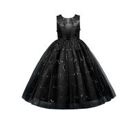 vaolkwsacz Vestido de novia de encaje de tul para niñas Formal Cumpleaños Pageant Prom Maxi Vestido Rojo Niña, Negro , 12-13 años