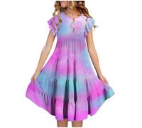 vaolkwsacz Vestidos de verano para niña, manga de doble capa, línea A, casual, degradado, vestidos midi para 615 años, de tul para niñas, Rosa intenso., 14-15
