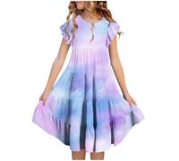 vaolkwsacz Vestidos de verano para niña, manga de doble capa, línea A, casual, degradado, vestidos midi para 615 años, de tul para niñas, morado, 8-9