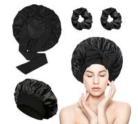 vaolmlop 2 Piezas Gorro De Seda Para Dormir,Gorro De Seda Ajustable,Gorro Saten Pelo Rizado,Gorro De Para Dormir Para Pelo Rizado Con Banda Ancha Elástica Para Mujeres Y Niñas(Negro)