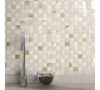 VAOVI Azulejos cuadrados de mosaico autoadhesivos, azulejos de cocina autoadhesivos, azulejos de mármol para baño, chimenea, resistentes al calor, azulejos de ducha, resistentes al agua (beis, 10