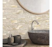 VAOVI Azulejos de Cocina Pelar y Pegar para Salpicaduras, Mosaico Lineal Impermeable (10 Azulejos, Beige)