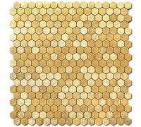 VAOVI Azulejos Dorados de Cocina para Despegar y Pegar, Adhesivos de Azulejos de Mosaico Metálicos Autoadhesivos, Resistentes al Calor e Impermeables, Hexagonal, 10 Hojas