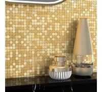 VAOVI Azulejos dorados para cocina, azulejos autoadhesivos para pared, resistentes al calor, impermeables (10 hojas, cuadrados)