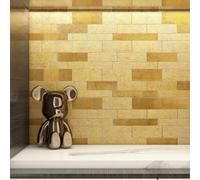 VAOVI Azulejos metálicos dorados adhesivos para cocina, azulejos autoadhesivos 3D, azulejos de mosaico de metal, resistentes al calor, ladrillo (5 hojas)