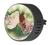 VAPOKF 2 clips de ventilación para coche, ambientador con dos gallinas que juegan en la hierba, difusor de aceite esencial de aromaterapia