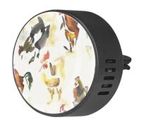 VAPOKF 2 clips de ventilación para coche, ambientador con estampado de gallo y gallinas en acuarela, difusor de aceite esencial de aromaterapia
