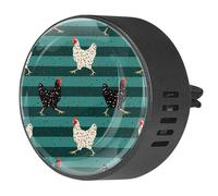 VAPOKF 2 clips de ventilación para coche, ambientador con gallinas blancas y negras sobre estampados a rayas, difusor de aceites esenciales de aromaterapia