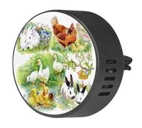 VAPOKF 2 clips de ventilación para coche, ambientador con patitos, pollitos, gallinas y liebres en pastizales, difusor de aceites esenciales de aromaterapia