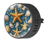 VAPOKF 2 clips de ventilación para coche, con caracola de estrella de mar sobre impresiones azules, difusor de aceites esenciales de aromaterapia