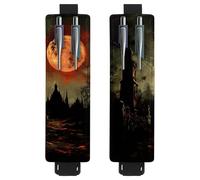 VAPOKF 2 soportes ajustables para bolígrafos de piel sintética, para cuaderno, estuche para lápices de tapa dura, libros, planificadores, carpetas, tabletas, castillo nocturno de Halloween