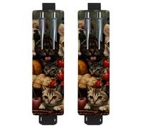 VAPOKF 2 soportes ajustables para bolígrafos de piel sintética, para cuaderno, estuche para lápices de tapa dura, libros, planificadores, carpetas, tabletas, gatos, perros comen frutas juntos