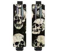 VAPOKF 2 soportes ajustables para bolígrafos de piel sintética, para cuaderno, estuche para lápices de tapa dura, libros, planificadores, carpetas, tabletas, calavera humana sobre negro