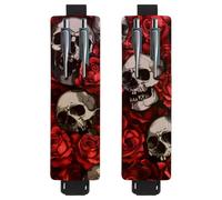 VAPOKF 2 soportes ajustables para bolígrafos de piel sintética, para cuaderno, estuche para lápices de tapa dura, libros, planificadores, carpetas, tabletas, calavera humana, rosas rojas