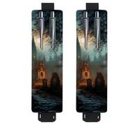 VAPOKF 2 soportes ajustables para bolígrafos de piel sintética, para cuaderno, estuche para lápices de tapa dura, libros, planificadores, carpetas, tabletas, cementerio nocturno de Halloween
