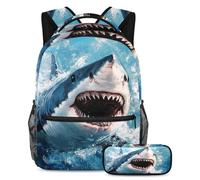 VAPOKF B ig Mouth - Juego de mochila escolar con diseño de tiburón gigante para adolescentes, niñas, niños, estudiantes, mochila con estuche para lápices para primaria, secundaria, secundaria y