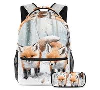 VAPOKF Baby Foxes - Juego de mochila escolar de nieve para adolescentes, niñas y niños, mochila para estudiantes con estuche para lápices para primaria, secundaria, secundaria y secundaria, multicolor