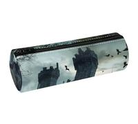 VAPOKF Black Crows Before Castle - Estuche de cuero para lápices, monedero, cosméticos, maquillaje, papelería, escuela, oficina, almacenamiento