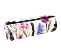 VAPOKF Blossom - Estuche de piel sintética con estampado de torre, color lavanda y lila, bolsa organizadora de artículos de papelería para estudiantes, bolsa de maquillaje para mujeres, niñas, niños