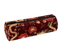 VAPOKF Blossom Poppies - Estuche de piel sintética con estampado de dragones tradicionales, bolsa organizadora de artículos de papelería para estudiantes, bolsa de maquillaje para mujeres, niñas