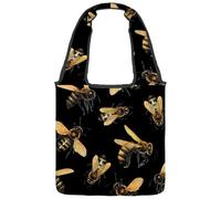 VAPOKF Bolsa de lona oscura con patrón de abeja de miel en acuarela para mujer, bolsa de hombro grande reutilizable para escuela, trabajo, oficina, viajes, compras, casual