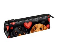 VAPOKF Bolsa para bolígrafos con diseño de perro enamorado, color negro y marrón, bolsa compacta con cremallera