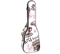 VAPOKF Bolsa para ukelele, funda para ukelele para concierto soprano tenor de 23 pulgadas, 10 mm de grosor, suave acolchada, correas ajustables, romántica Paris con croissant de café rosa, multicolor,