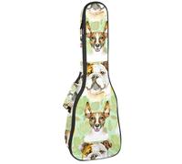 VAPOKF Bolsa para ukelele, funda para ukelele para concierto soprano tenor de 23 pulgadas, 10 mm de grosor, suave acolchada, correas ajustables, Bulldog y Jack Russell Terrier Pet, multicolor,