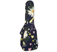 VAPOKF Bolsa para ukelele, funda para ukelele para concierto soprano tenor de 23 pulgadas, 10 mm de grosor, acolchado suave, correas ajustables, estampado de torre con purpurina dorada y manzanilla,