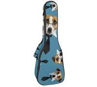 VAPOKF Bolsa para ukelele, funda para ukelele para concierto soprano tenor de 23 pulgadas, 10 mm de grosor, acolchado suave, correas ajustables, Jack Russell Terrier con gafas y corbata negra,