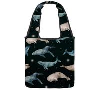 VAPOKF Bolsas de lona con diseño de ballenas en acuarela oscura, bolsos de hombro para mujer, bolsa de transporte reutilizable grande para escuela, trabajo, oficina, viajes, compras, casual