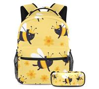 VAPOKF Bonito juego de mochila escolar con diseño floral de Honey Bess para adolescentes, niñas, niños, mochila para estudiantes, mochila con estuche para lápices para primaria, secundaria, secundaria