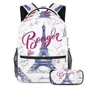 VAPOKF Bonjour Paris Eiffer Tower - Juego de mochila escolar para adolescentes, niñas, niños, estudiantes, mochila con estuche para lápices para primaria, secundaria, secundaria y secundaria