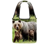 VAPOKF Brown Bear and Two Cubs - Bolsas de lona para mujer, bolsa de hombro grande reutilizable para escuela, trabajo, oficina, viajes, compras, casual