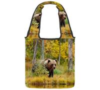 VAPOKF Brown Bear Walking Around Lake - Bolsas de lona para mujer, bolsa de hombro grande reutilizable para escuela, trabajo, oficina, viajes, compras, casual